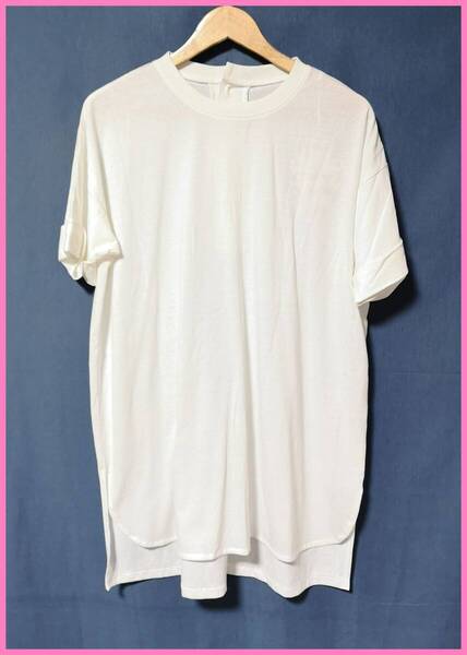 BLS‐307☆夏☆新品☆送料込み☆即決☆ナチュラル系☆Tシャツ素材☆M~Lサイズ☆チュニック☆オフホワイト☆ゆったり