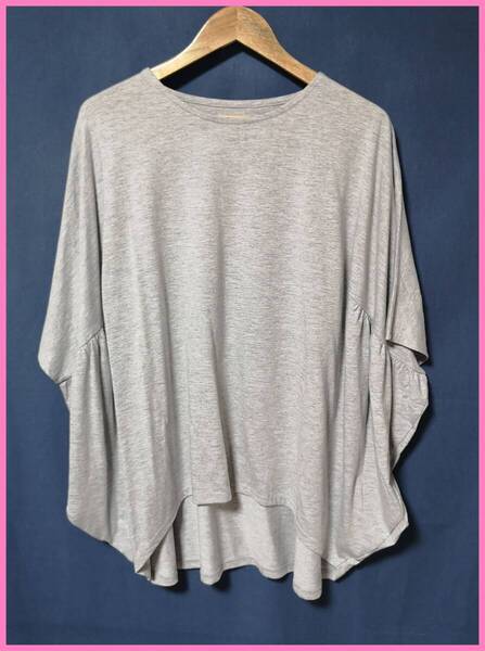 BLS‐315‐3☆春夏☆新品☆送料込み☆即決☆ナチュラル系☆Tシャツ素材☆M~Lサイズ☆カットソー☆グレー系☆ギャザー☆ゆったり