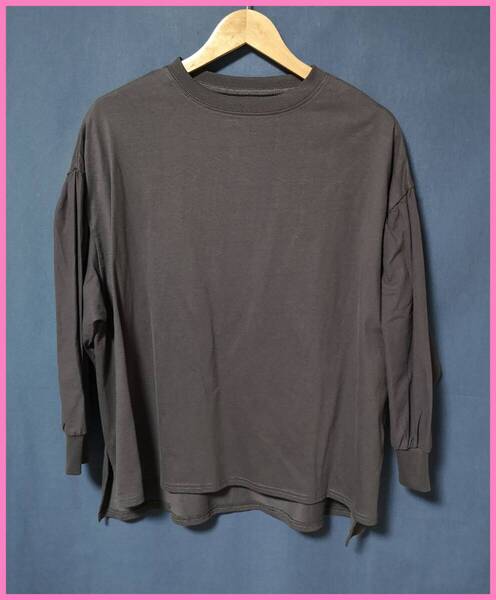BLS‐185‐3☆春秋☆新品☆送料込み☆即決☆ナチュラル系☆異素材Tシャツ☆M~Lサイズ☆ブラウス☆濃いグレー系☆ゆったり
