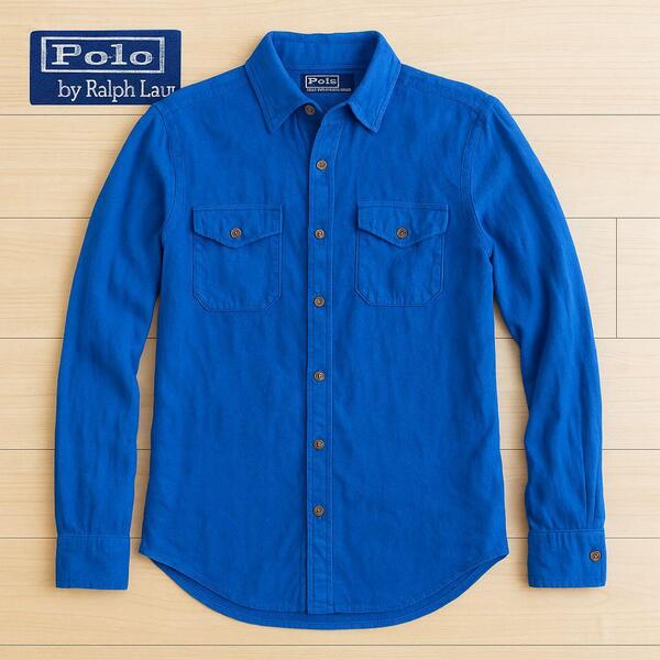 90s POLO by Ralph Lauren ポロバイラルフローレン シルクリネン 長袖シャツ 春夏トップス Sサイズ 青シャツ ヴィンテージ