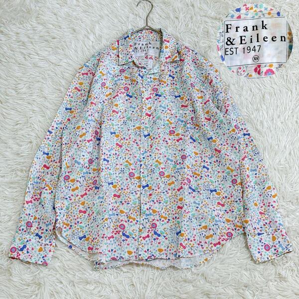 美品 近年 Frank & Eileen フランクアンドアイリーン EILEEN CMPL 花柄リネンシャツ トップス 長袖シャツ 春夏 羽織り ホワイト カラフル
