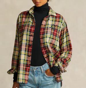 美品 POLO by RALPH LAUREN ポロバイラルフローレン 復刻現行QRモデル マドラスチェックシャツ 刺繍ロゴ 刺繍ロゴ 長袖シャツ 復刻