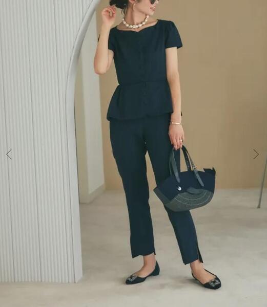 美品 SEVEN TEN セブンテンバイミホカワヒト ベーシック スラックスパンツ Lサイズ ネイビー 紺 センタープレス 美シルエット ビジネス
