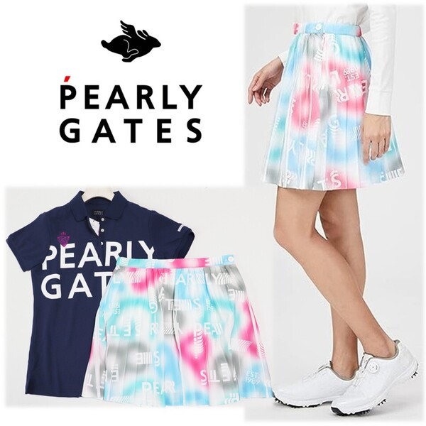《PEARLY GATES パーリーゲイツ》新品 定価53,900円 ビッグロゴポロシャツ+プリーツスカート セットアップ ゴルフウェア 1(M)S1783