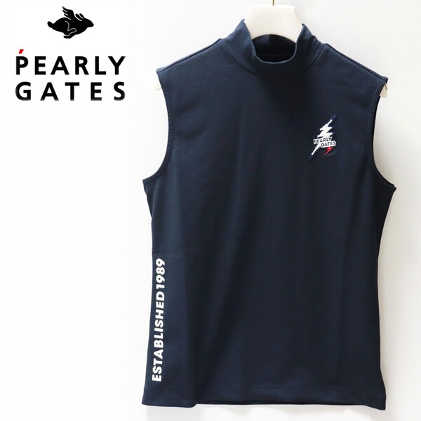《PEARLY GATES パーリーゲイツ》新品 定価12,100円 ニコちゃん刺繍 モックネック ストレッチスリーブレスシャツ ゴルフウェア 0(S) S1814