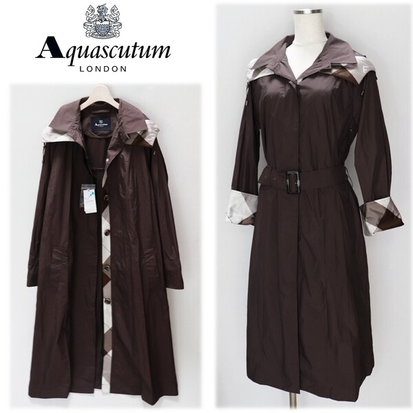 《Aquascutum LONDN アクアスキュータム》新品 フード取り外し可能 レインコート レインウェア 雨具 M~L S1827