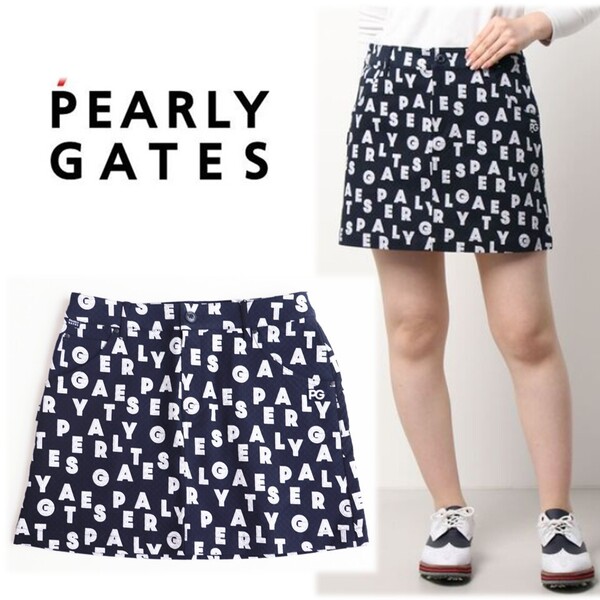 《PEARLY GATES パーリーゲイツ》新品 定価29,700円 アートピケダイヤカットロゴプリント ストレッチスカート ゴルフウェア 1(W74)S1828