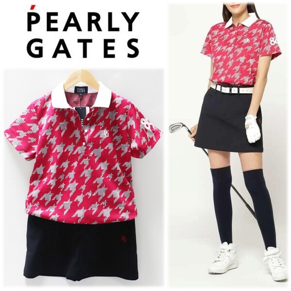 《PEARLY GATES パーリーゲイツ》新品 定価48,400円 グレンチェック×千鳥柄ポロシャツ+スカート セットアップ ゴルフウェア 1(M)S1831