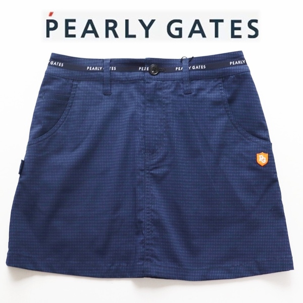 《PEARLY GATES パーリーゲイツ》新品 定価26,400円 ティー付 接触冷感 BIG千鳥柄 ストレッチ5ポケットスカート ゴルフウェア 0(W70)S1847