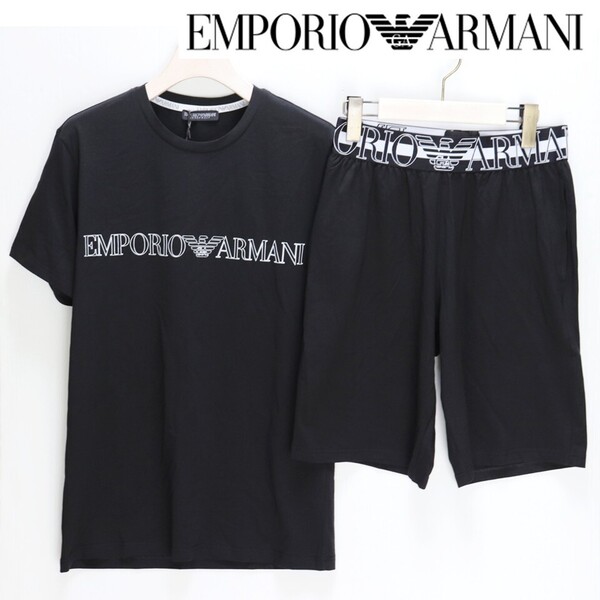 《EMPORIO ARMANI エンポリオアルマーニ》新品 伸縮性有 ビッグロゴTシャツ+パンツ 上下セット セットアップ インポートS(日本S〜M)S1895