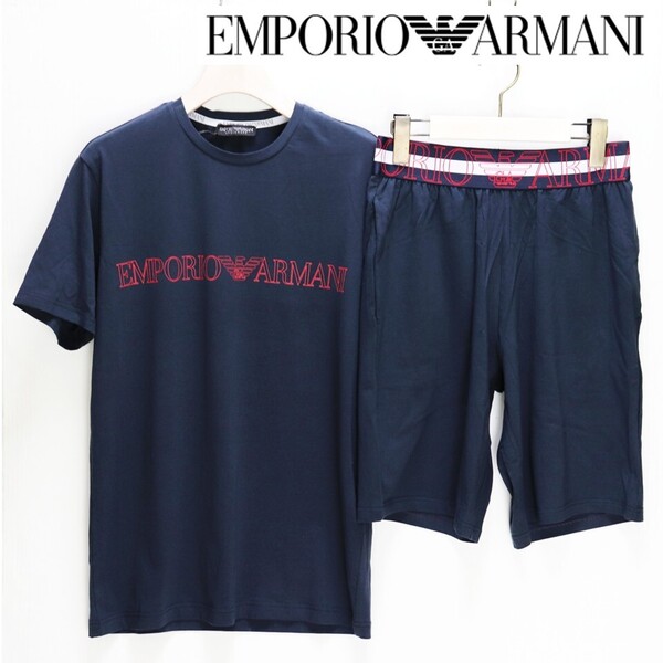 《EMPORIO ARMANI エンポリオアルマーニ》新品 伸縮性有 ビッグロゴTシャツ+パンツ 上下セット セットアップ インポートM(日本M〜L) S1897