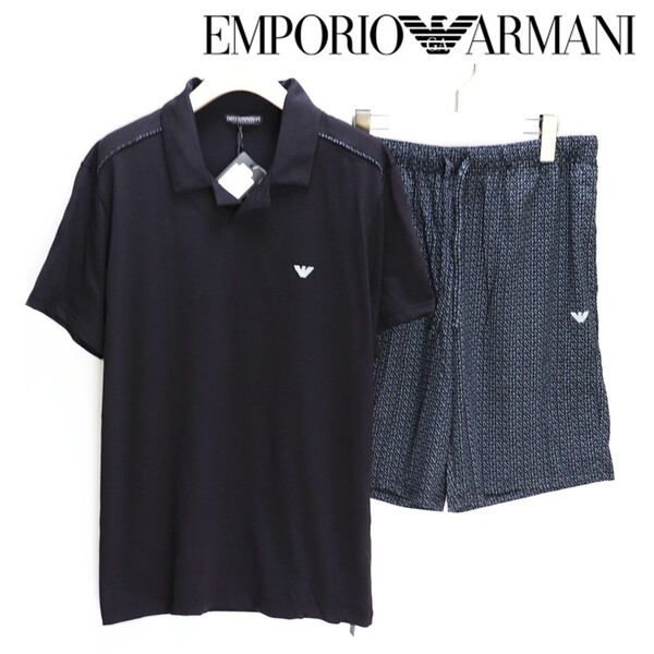 《EMPORIO ARMANI エンポリオアルマーニ》新品 ロゴ刺繍 ポロシャツ+パンツ 上下セット セットアップ インポートM(日本M〜L) S1900