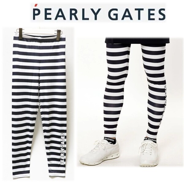 《PEARLY GATES パーリーゲイツ》新品 吸水速乾性 UPF50+ ストレッチ 10分丈UVレギンス タイツ ゴルフウェア Fサイズ S1502