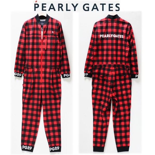 《PEARLY GATES パーリーゲイツ》新品 定価46,200円 ロゴ刺繍 チェック ストレッチオールインワン ツナギ ゴルフウェア 1(M) S1915