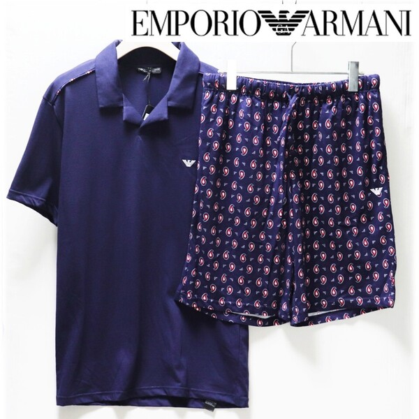 《EMPORIO ARMANI エンポリオアルマーニ》新品 ポロシャツ+ペイズリー柄ショートパンツ 上下セット セットアップ インポートM(日本L)S1919