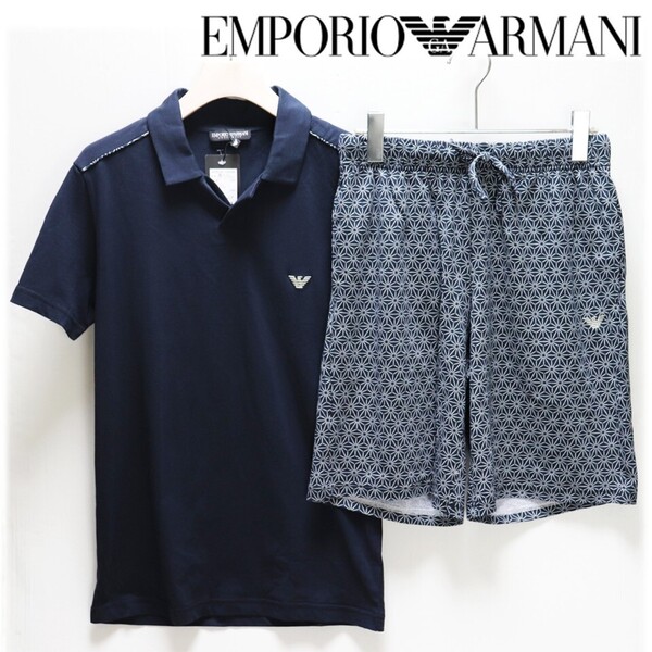 《EMPORIO ARMANI エンポリオアルマーニ》新品 ロゴ刺繍 ポロシャツ+パンツ 上下セット セットアップ インポートS(日本S〜M) S1922