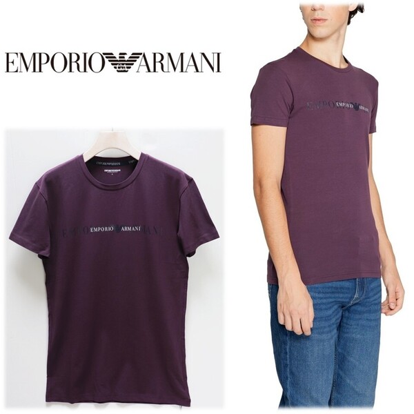 《EMPORIO ARMANI エンポリオアルマーニ》新品 伸縮性あり ビッグロゴ クルーネックTシャツ カットソー L S1930