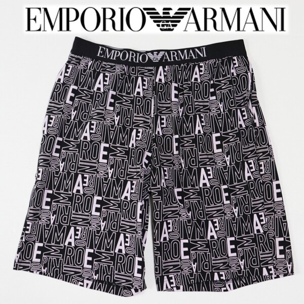 《EMPORIO ARMANI エンポリオアルマーニ》新品 伸縮性あり ウエストロゴ ロゴ総柄ショートパンツ ハーフパンツ M(W89)S1932