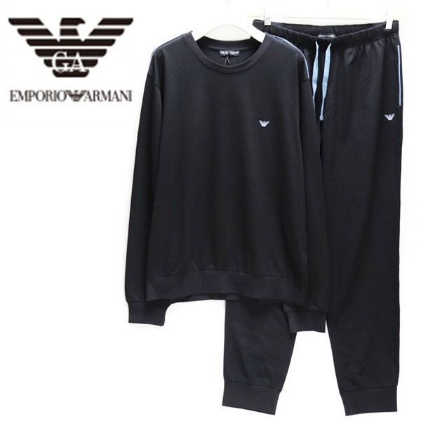 《EMPORIO ARMANI エンポリオアルマーニ》新品 薄手 イーグルロゴ 長袖Tシャツ+パンツ 上下セット セットアップ インポートM(M~L) S1937