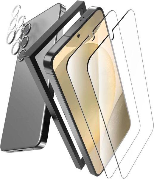 ガラスフィルム Galaxy S24 用 保護フィルム 2枚 + カメラフィルム 2枚 旭硝子素材製 ガイド枠付き 【指紋認証対応】