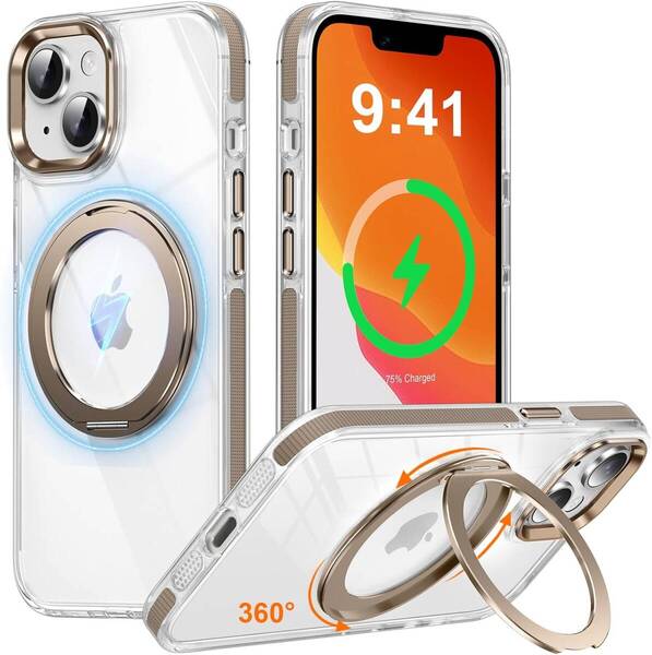 iPhone 15 用 ケース 多機能360度回転スタンド 縦横両用 マグネット搭載 MagSafe対応 滑り止めドット模様