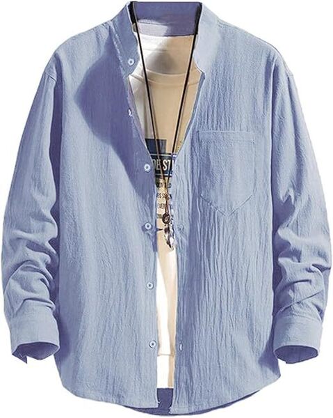 シャツ メンズ 長袖 春 カジュアル おしゃれ 綿麻 無地 3XL
