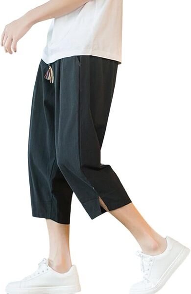 サルエルパンツ メンズ 夏 七分丈 ゆったり 綿麻 ワイドパンツ 薄手 3XL