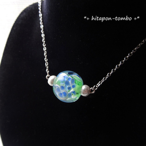 *+hitapon+* とんぼ玉 紫陽花 あじさい ブルー コットンパール ネックレス