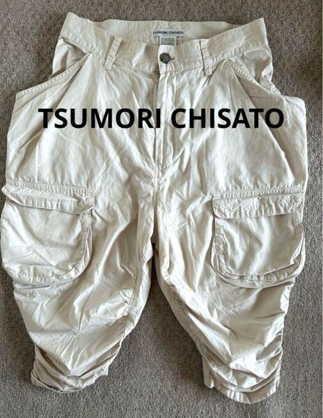 ツモリチサト サルエルパンツ クロップドパンツ ハーフパンツ 猫 アイボリー サイズ2 TSUMORI CHISATO