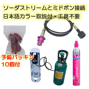 ソーダストリーム【日本語取説付・工具不要】ピンクシリンダー ミドボン接続150cm耐圧ホース テラ デュオ アート【クイックコネクト】