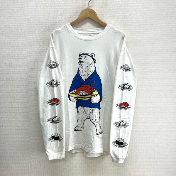 go slow caravan ゴースローキャラバン 351901 USA/C 回転寿司クマ ロングスリーブTEE ロンT 長袖Tシャツ 寿司職人 プリント 4 10126370