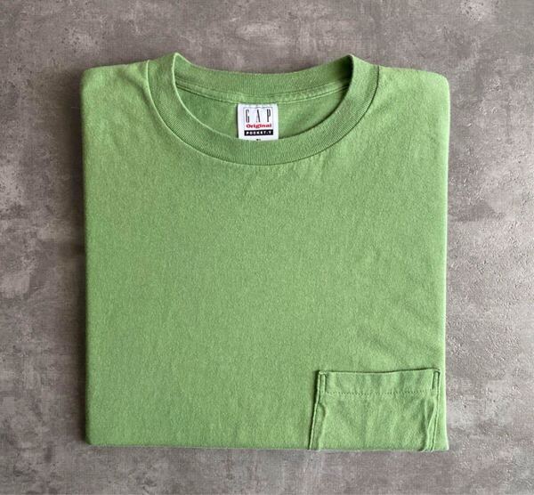 レアカラー 抹茶色 90s USA製 裾袖シングル オールド GAP ポケット tシャツ サイズXL ポケt コットン100 ビンテージ ロック 映画 ハーレー