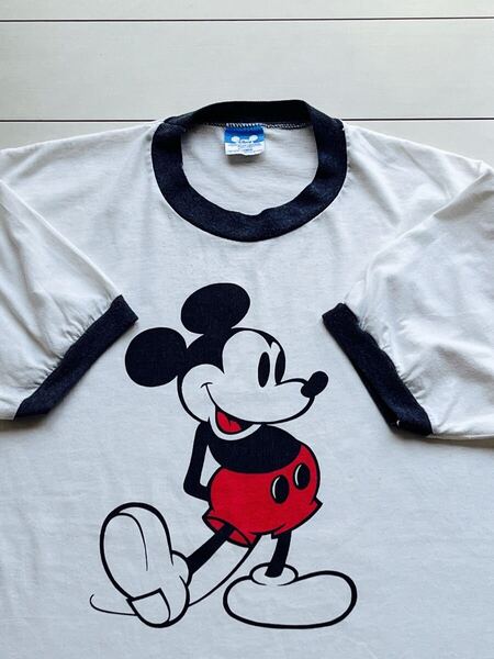 美品 レア 90s USA グレーリンガー オフィシャル 白足 XL ディズニー ミッキーマウス Disney ビンテージ ミッキー 古着 tシャツ