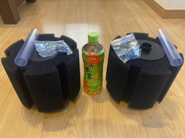 超大型スポンジフィルター(ワイドタイプ・新品)2個スペアエアストーン付(金魚らんちゅう ディスカス 錦鯉熱帯魚の水槽 池 生簀 プラ船に)