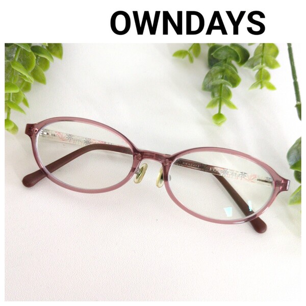 OWNDAYS オンデーズ メガネ 眼鏡 オーバル ピンク パープル 軽量 フレーム 度あり ユニセックス 花柄 レッド クリア ビジネス ラウンド