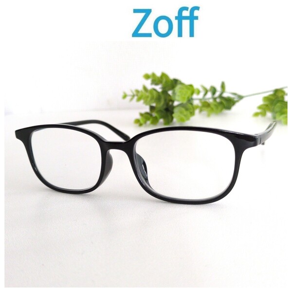 良品☆Zoff ゾフ 眼鏡 メガネ ブラック ウェリントン 黒縁 スクエア 軽量 ユニセックス オシャレ 定番 ビジネス シンプル モード