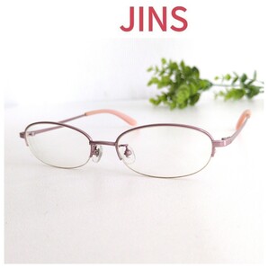 JINS ジンズ 眼鏡 メガネ オーバル ハーフリム ピンク 軽量 メタル 度入り ナイロール ラウンド ビジネス オシャレ 人気 シンプル