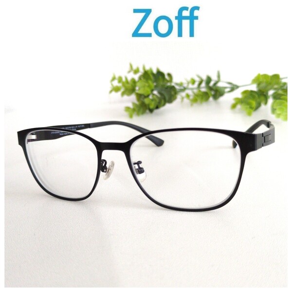 良品☆Zoff ゾフ 眼鏡 メガネ バネ蝶番 ブラック ウェリントン 軽量 黒縁 ユニセックス オシャレ ビジネス 定番 シンプル 人気