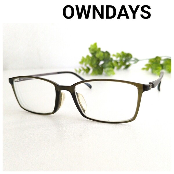 OWNDAYS オンデーズ メガネ 眼鏡 スクエア カーキ グリーン 軽量 ユニセックス ウェリントン 定番 ビンテージ シンプル オシャレ