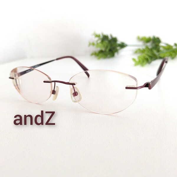 andZ アンズィー 眼鏡 メガネ リムレス ツーポイント レッド オーバル ユニセックス オールチタン チタニウム 軽量 ワイン ビジネス