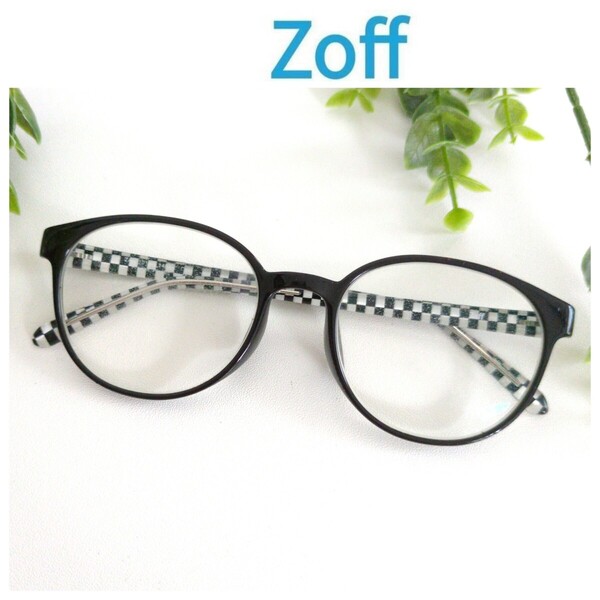 Zoff ゾフ メガネ 眼鏡 ブラック ボストン フラッグチェック 軽量 ラウンド ユニセックス フレーム 人気 オシャレ ビジネス 度入り