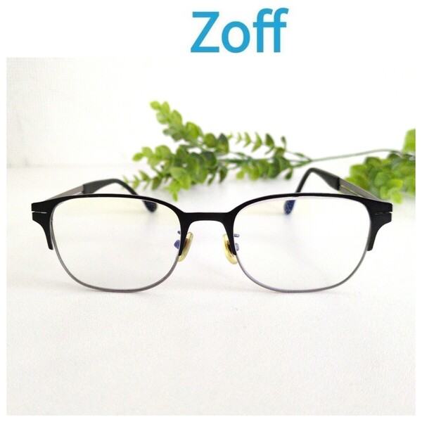 Zoff ゾフ 眼鏡 メガネ ブロー ウェリントン スクエア ブラック メタル ユニセックス 度入り黒 ステンレス メタルフレーム 軽量 ビジネス