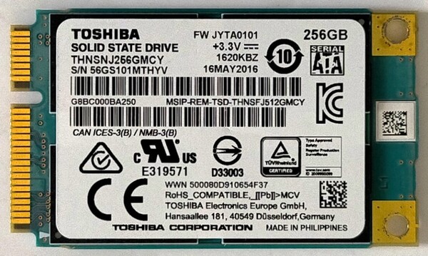 【正常】保証付き TOSHIBA(東芝)製 mSATA SSD256GB No.5b92