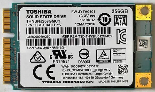 【正常】保証付き TOSHIBA(東芝)製 mSATA SSD256GB No.5c9