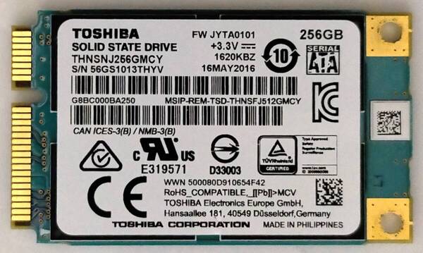 【正常】保証付き TOSHIBA(東芝)製 mSATA SSD256GB No.5b97