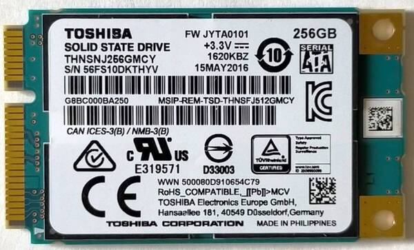 【正常】保証付き TOSHIBA(東芝)製 mSATA SSD256GB No.5b99