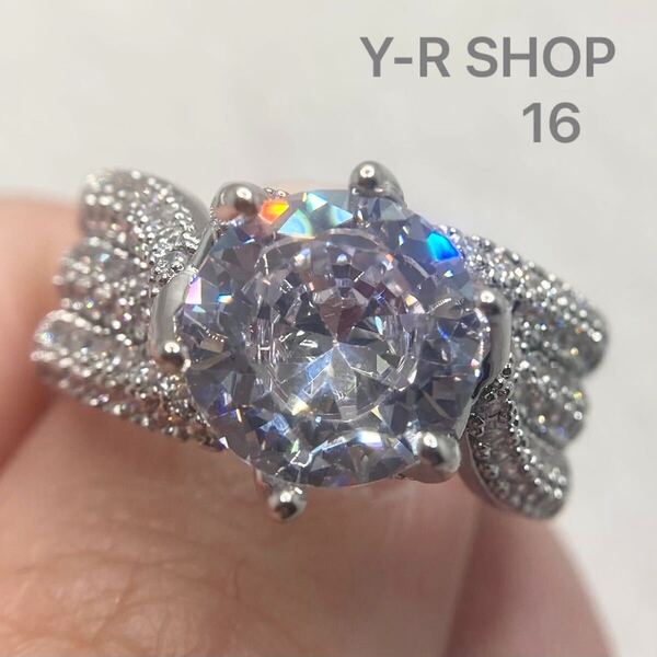 16号★ホワイトトパーズたっぷりのゴージャスデザインリング★レディース指輪シルバーアクセサリーキュービックジルコニア新品宝石Y-RSHOP