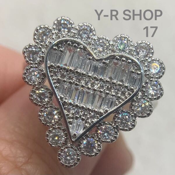 17号★ホワイトトパーズたっぷりのハートデザインリング★レディース指輪シルバーアクセサリーキュービックジルコニア新品宝石Y-RSHOP卸売
