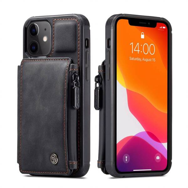 iPhone 11 pro レザーケース iPhone11 pro カバー アイフォン11 プロ ケース 背面 ファスナーポケット付き カード収納 カバー ブラック