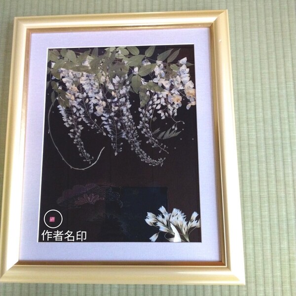押し花素材 ★ 藤の押し花額 完成品 / 褐色有